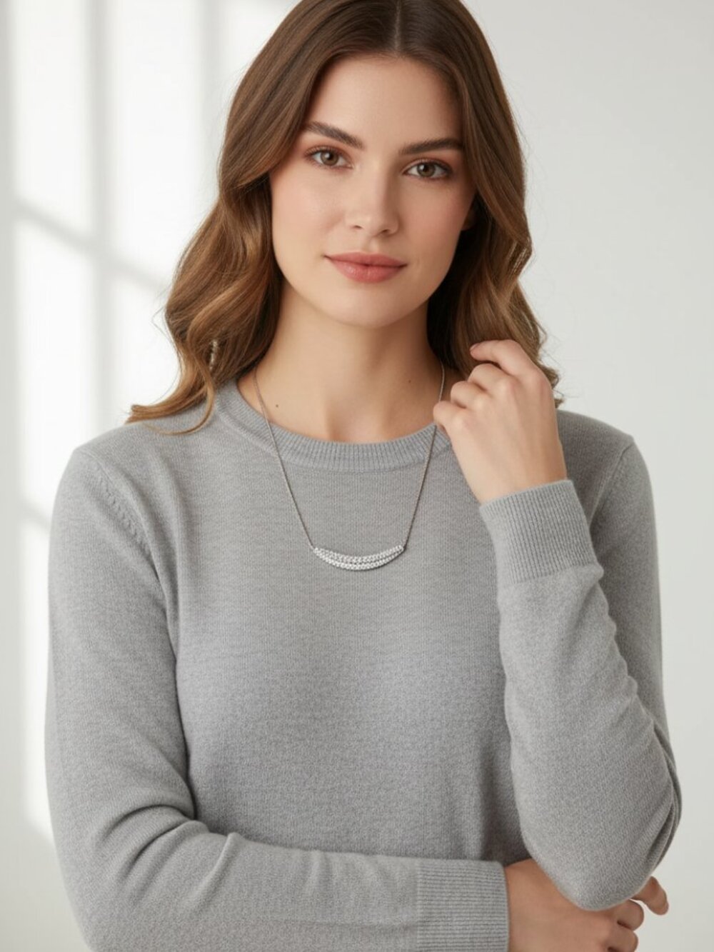 Trifari Silver Diamond Crescent Necklace